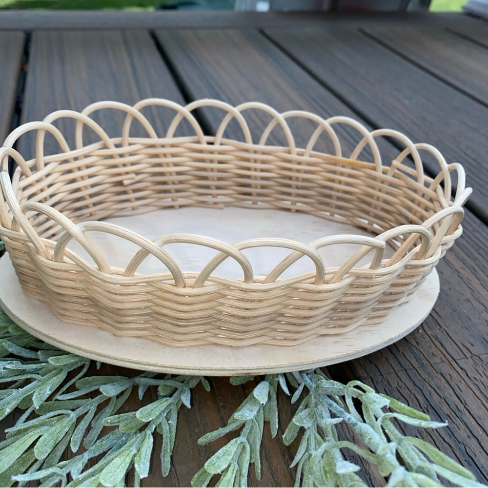 Handmade Shallow Oval Shaped Wooden Natural Wood Basket with Looped Edge 8x5x3”